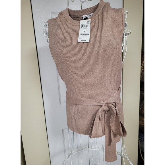 And Now This Sweaters - And Now This Almond Ribbed Knit Tie Waist Sweater Vest Sleeveless Top Size M NWT